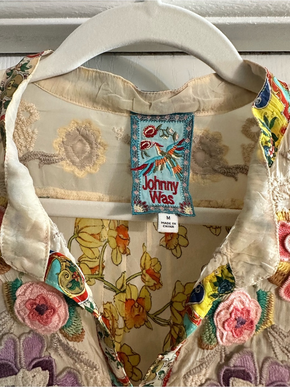 Johnny Was Cream Midi Wysteria Dress with Multicolor Floral Embroidery - Picture 3 of 7
